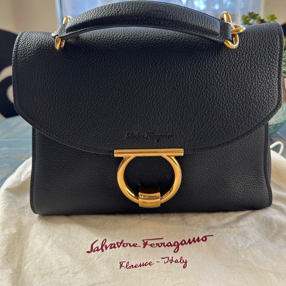 Salvatore Ferragamo Black Gancini Top Handle Handbag